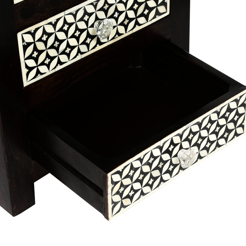 Table d'appoint à 3 tiroirs en bois avec os - Mangue exotique sophistiquée
