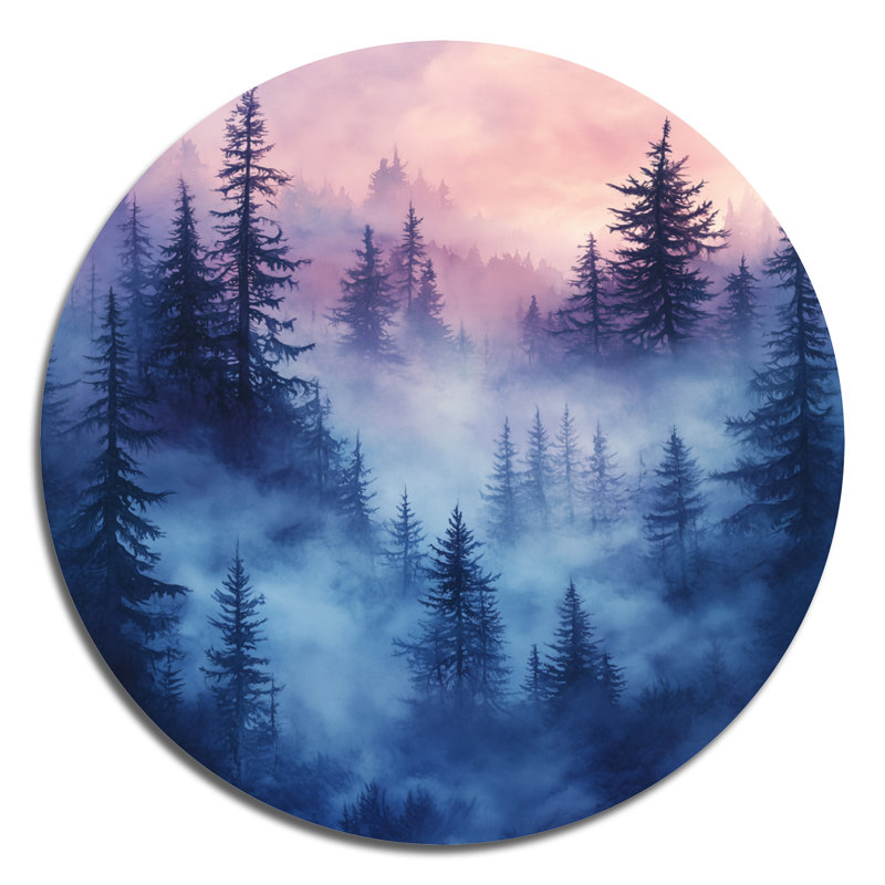 Décoration murale ronde en métal Misty Pine Forest - Paysages, L 36 po x H 36 po