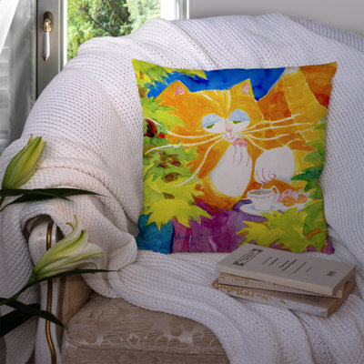 Cat Floral Outdoor Throw Pillow