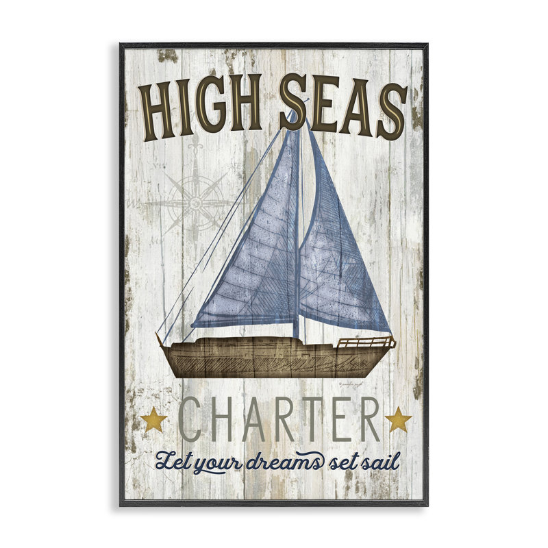 «High Seas Charte Boat», estampe numérique de Jennifer Pugh, H 24 po x l 16 po, Giclée encadrée noir minuit