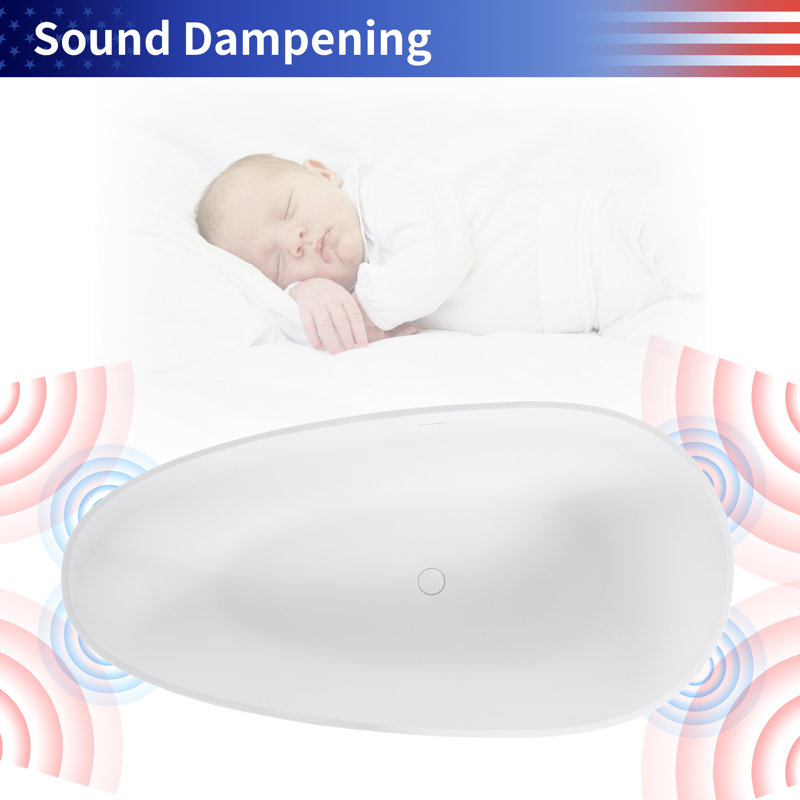 Matte White Solid Surface Freestanding Soaking Bathtub, 63-inch
