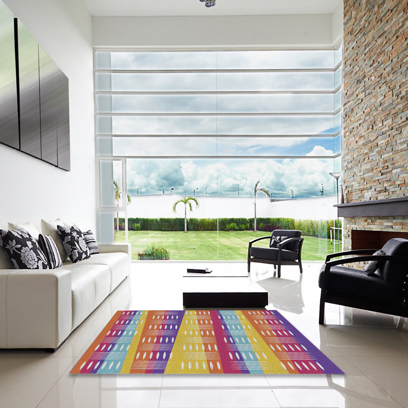 Tapis rose motif/orange/jaune, Carré 3 pi