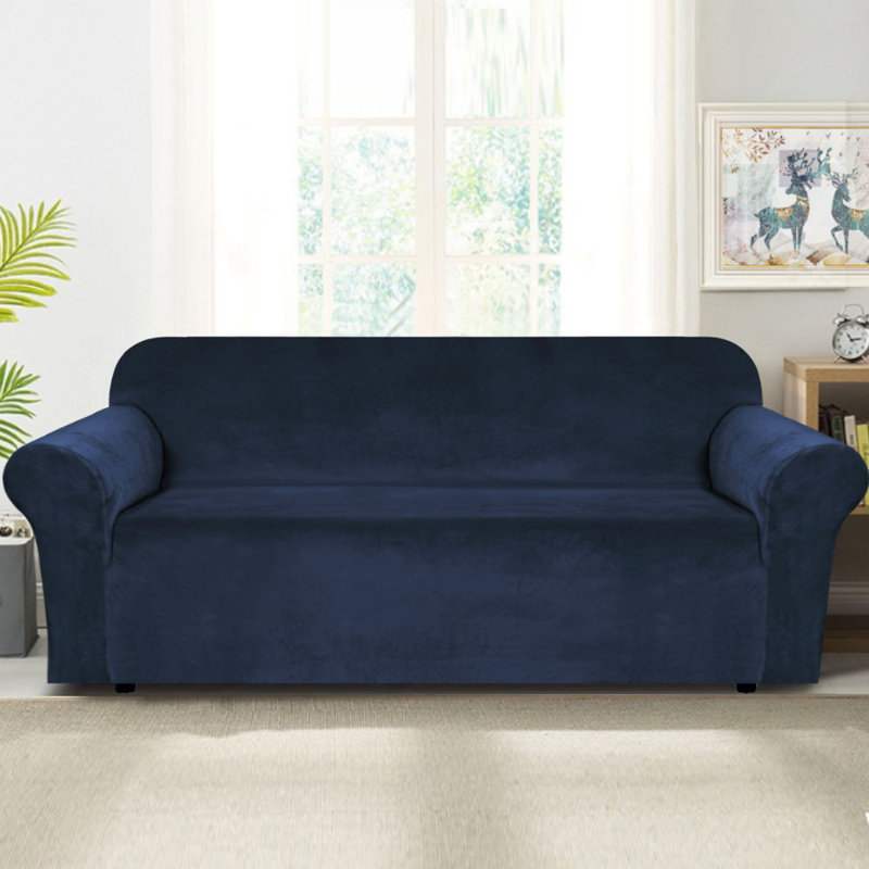 Luxurious Soft Velvet High Stretch Fitted Furniture Protector Box Cushion Non Slip for Large Sofa Slipcover Machine Washable
