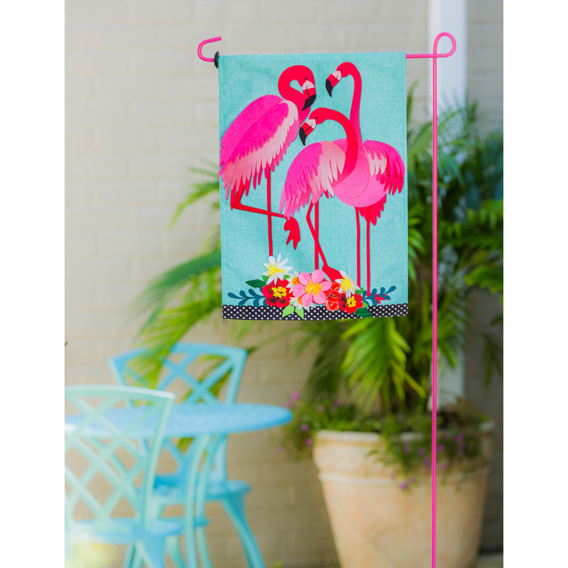 Drapeau de jardin en polyester 2 côtés flamant rose