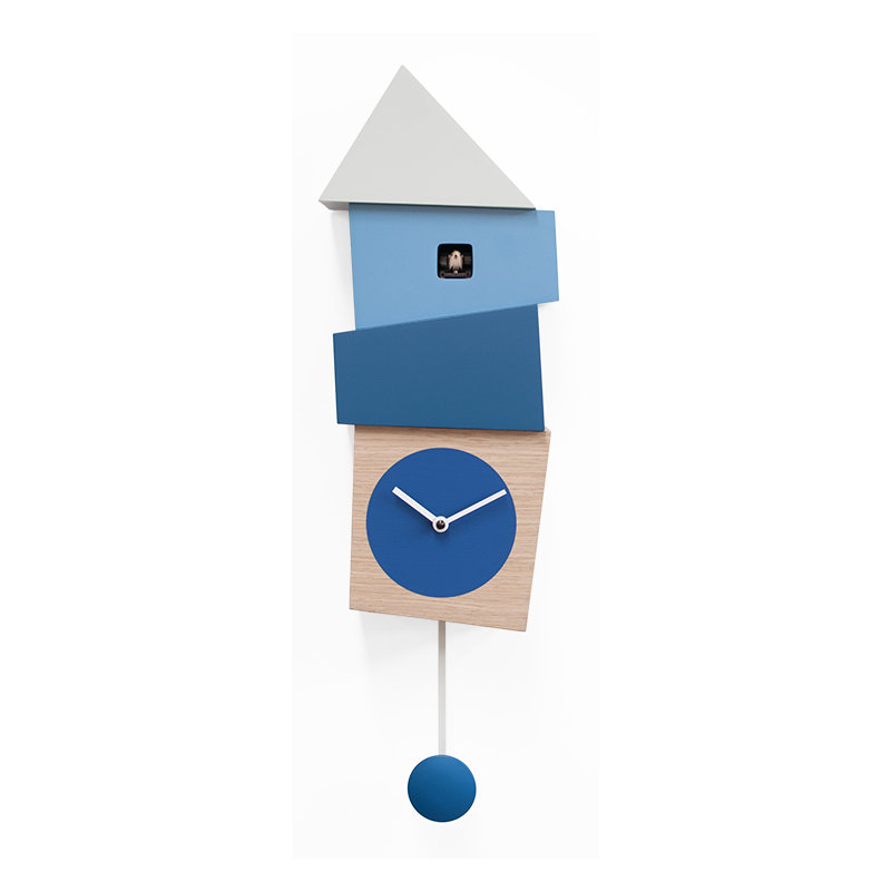 Hillsg Wood Wall Clock, Light Wood / Blue