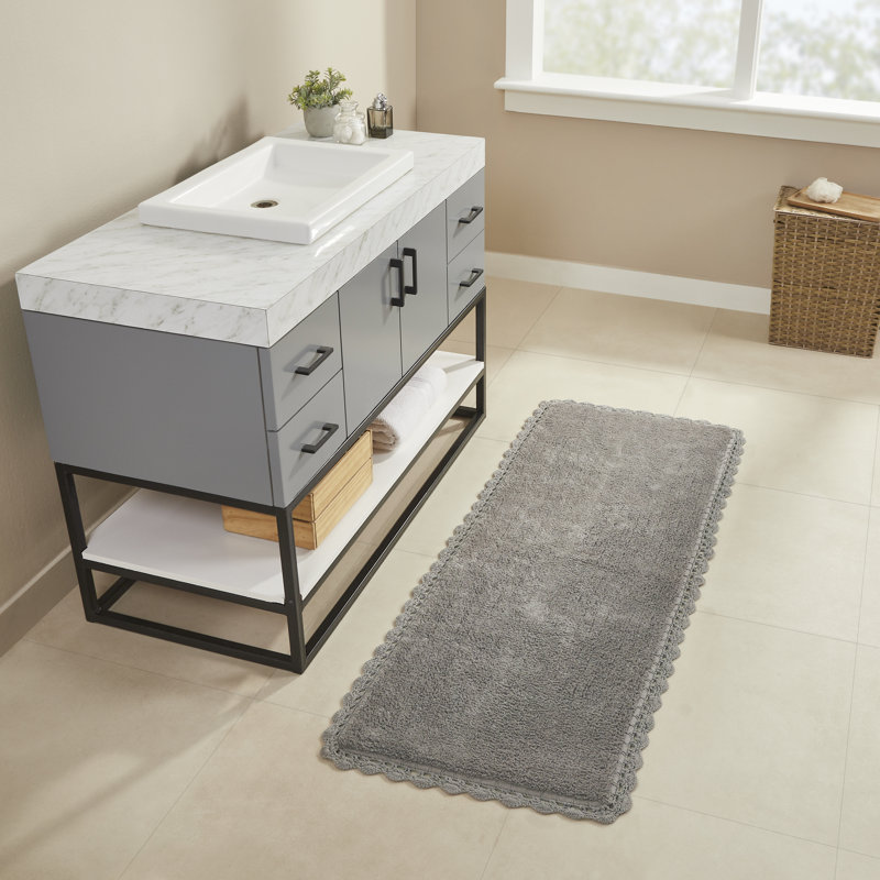 Tapis pour salle de bain en mélange de coton Fromma, Gris