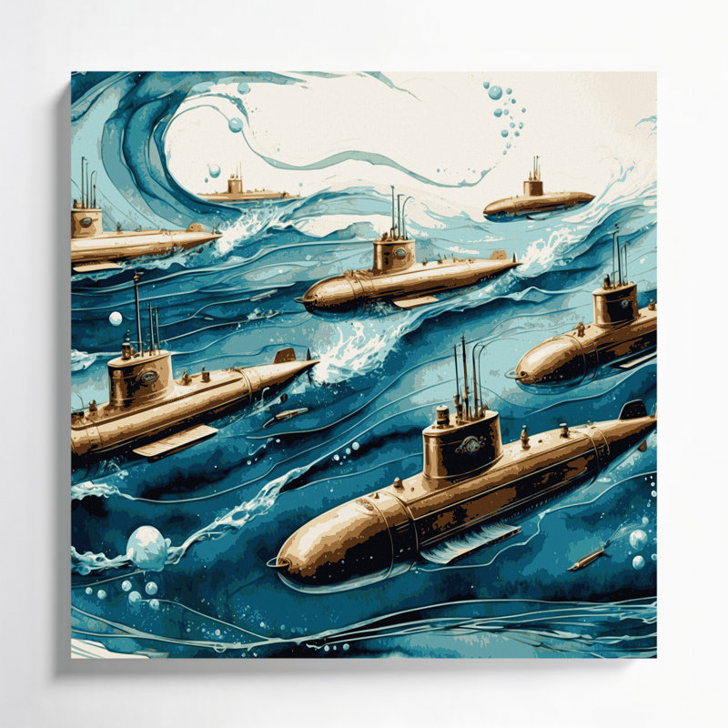 Nautique sous-marins gris, art mural sur toile, H 32 po x l 32 po
