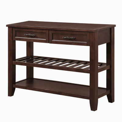 Console avec 2 tiroirs de rangement et 2 tablettes à niveaux, buffet style Mid-Century en bois massif de 42 po
