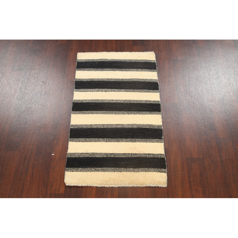 Tapis beige noué à la main de conception unique 2 pi 6 po x 4 pi 3 po