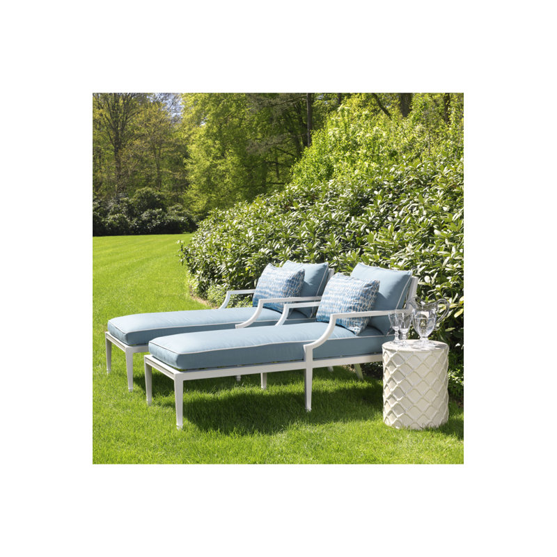 Bella Vista Outdoor Chaise Lounge, White Frame/Blue Cushion