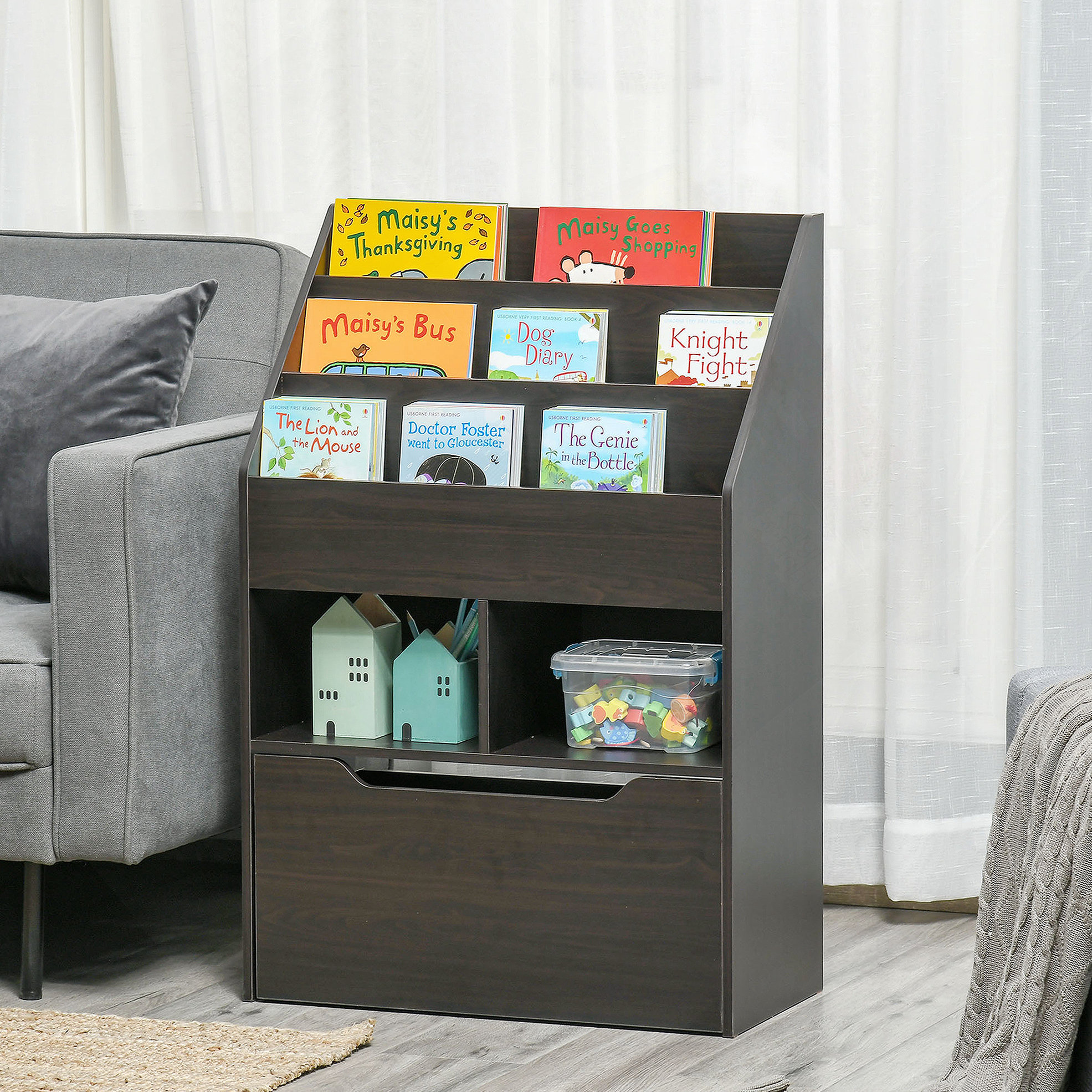 Book Rack With Storage George Oliver Kids Bookcase Multi-Shelf Rack Organizer With Storage ...