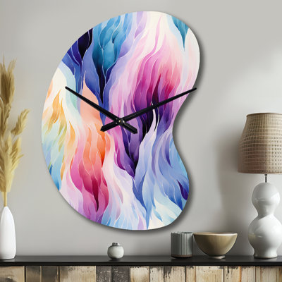Colorful Watercolor Ikat Mirage - Unique Shape Abstract Metal Wall Clock, Asymmetrical Clock Print