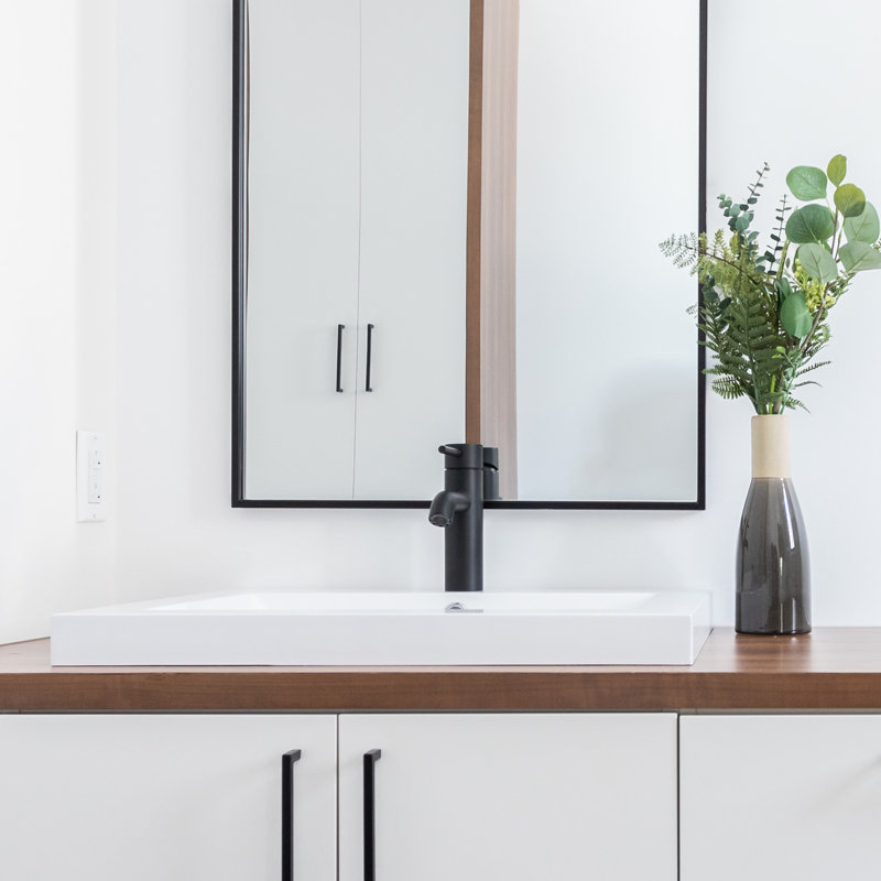Lavabo de salle de bain rectangulaire en Polymarble avec trop-plein