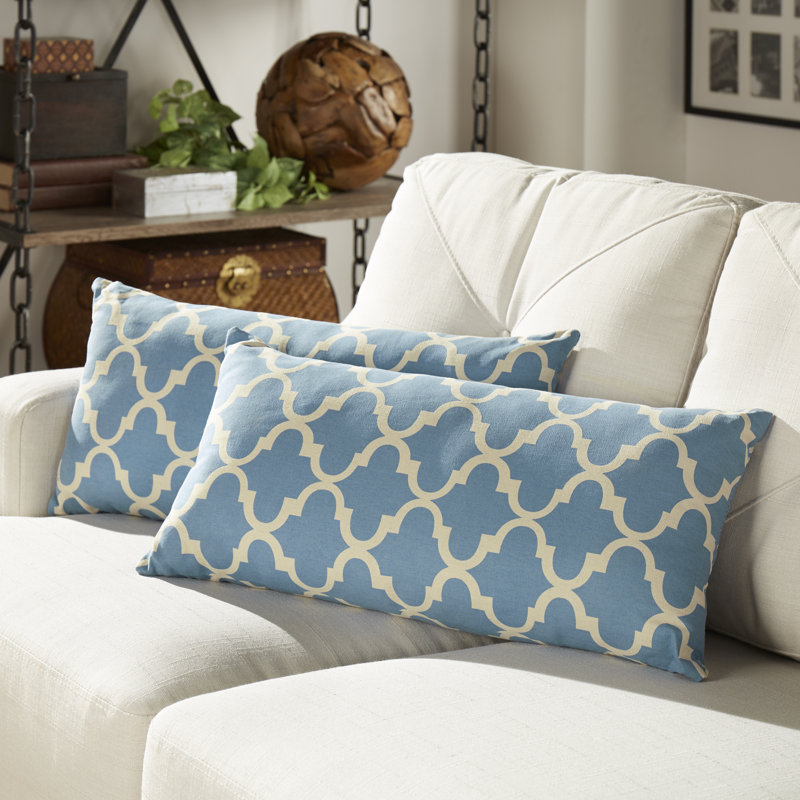 Geometric Linen Throw Pillow, Heritage Blue