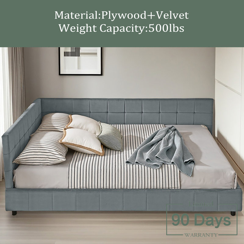 Queen Size Upholstered Tufted Bed Frame, Sofa Bed Frame With Comfortable Backrest And Armrests, Queen Size Bed For Bedroom, Living Room,Velvet