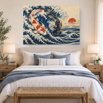 Japanese Koi Fish Ocean Wave Canvas Wall Art
