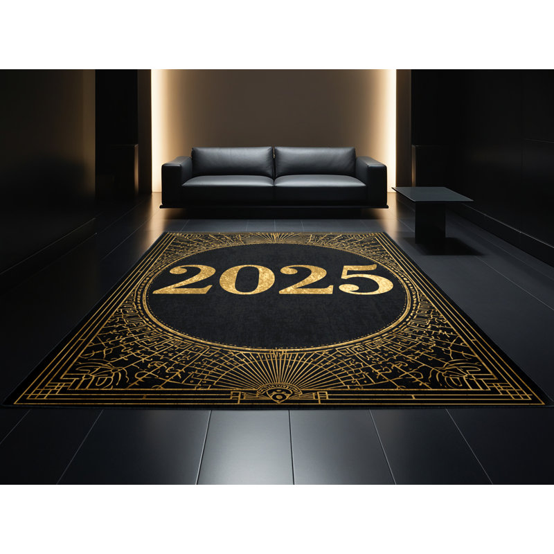 Machine Washable Soho New Years Modern & Contemporary Abstract Rug in Gray – Black Binding, 2x3
