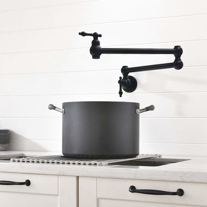 Pot Filler Faucet Wall Mount Matte Black, Double Swing Joint Arms, Scratch , Rust Proof, 100% Brass For Lasting Durability Black Faucet, Jointed Pinpointing