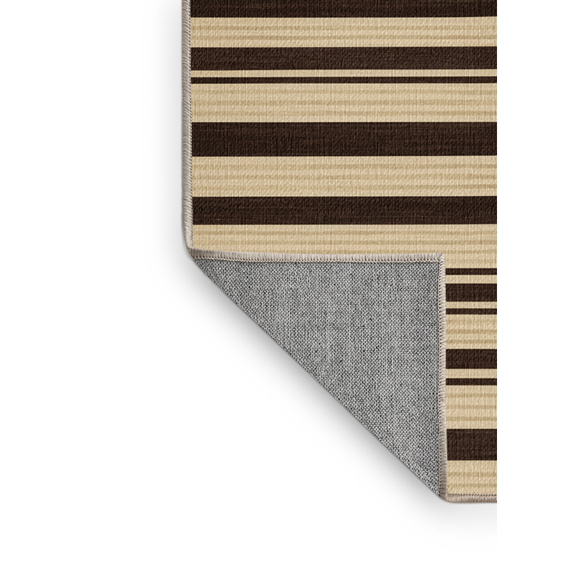 Washable Ecru Dark Brown Striped Area Rug, Round 7'