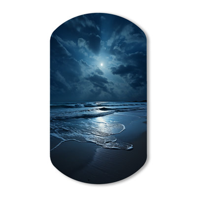 Beach Photo Serene Moonlight I - Coastal Beach Cylinder Shape Assymterical Metal Wall Art
