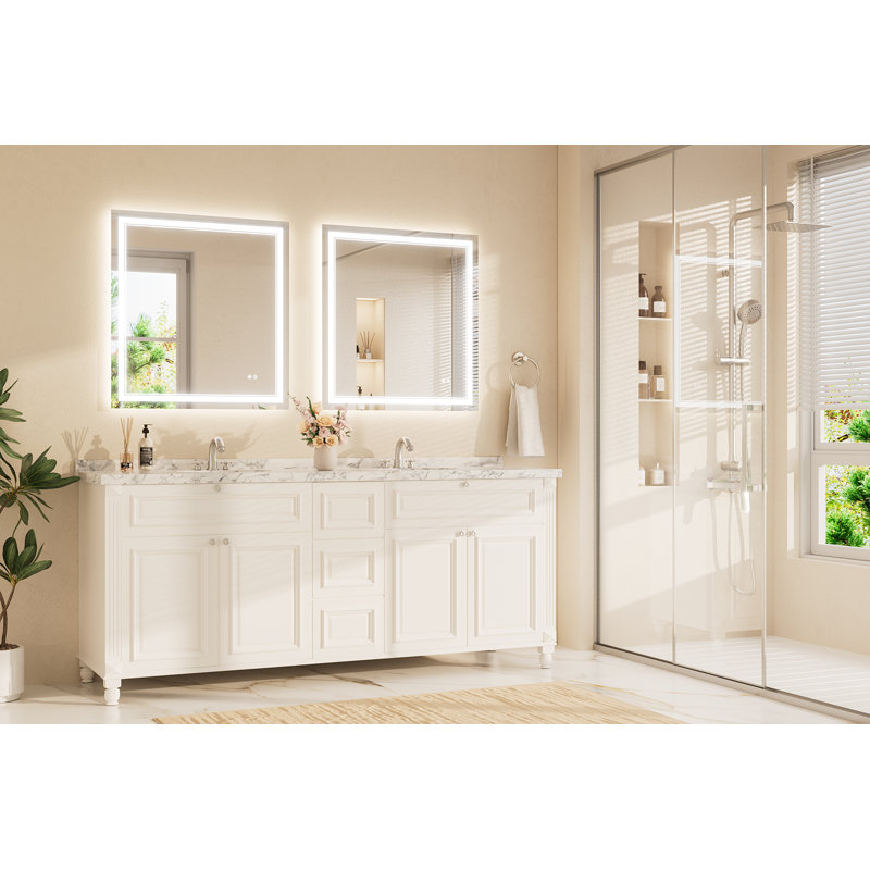 Miroir de salle de bain à DEL avant et rétro-éclairé, 3 lumières à intensité variable et miroir en verre trempé anti-buée