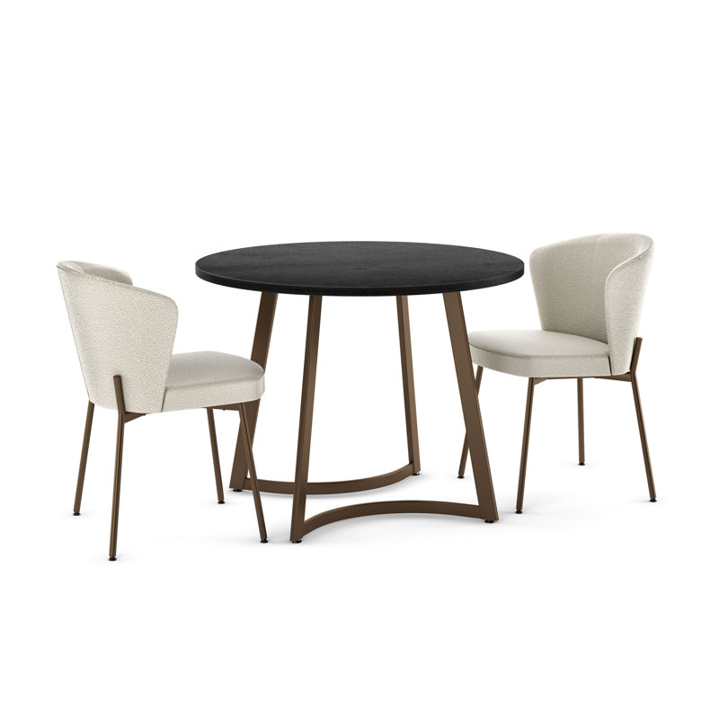 Riley  3 Piece Round Dining Set, Basalt, Bronze, Cream