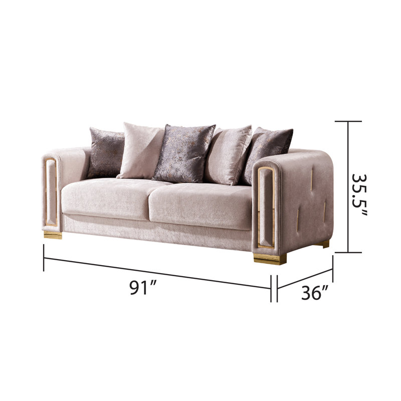 Canapé en velours de 91 po Foehr, Velours beige
