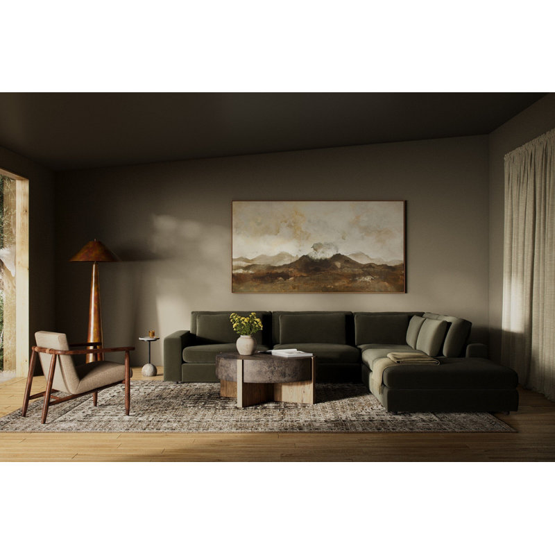 Bloor Modular Sectional, Surrey Olive Cotton Blend, Left Hand Facing