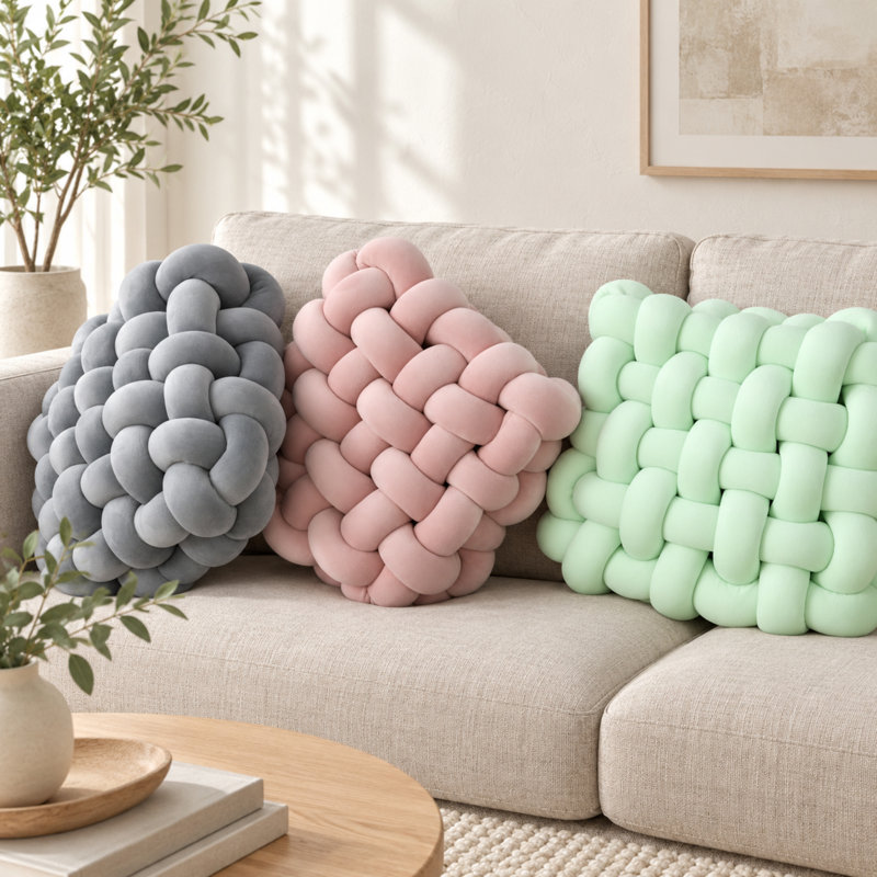 Ensemble de 2 coussins Knot - Coussins décoratifs pour canapé, canapé et lit, coussins décoratifs doux et confortables, Gris