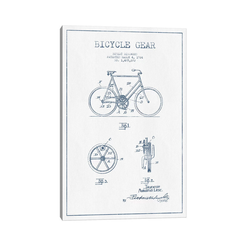 Robert Ringwood Bicycle Gear Patent Sketch by Aged Pixel - Wrapped Canvas Print, 30.48 cm H x 45.72 cm W x 1.91 cm D