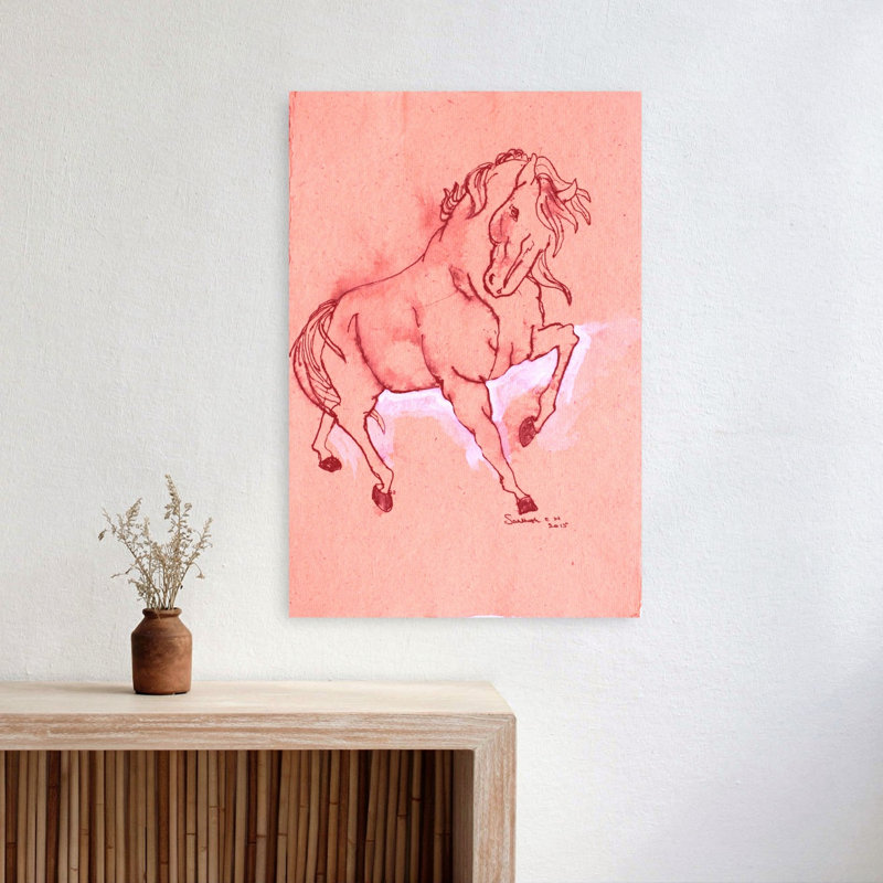 Art mural majestueux étalon rouge contemporain, 24" H x 16" W