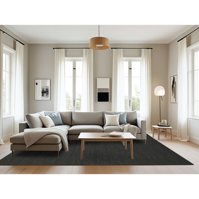 Tapis contemporain noir, Rectangle 8 pi x 10 pi