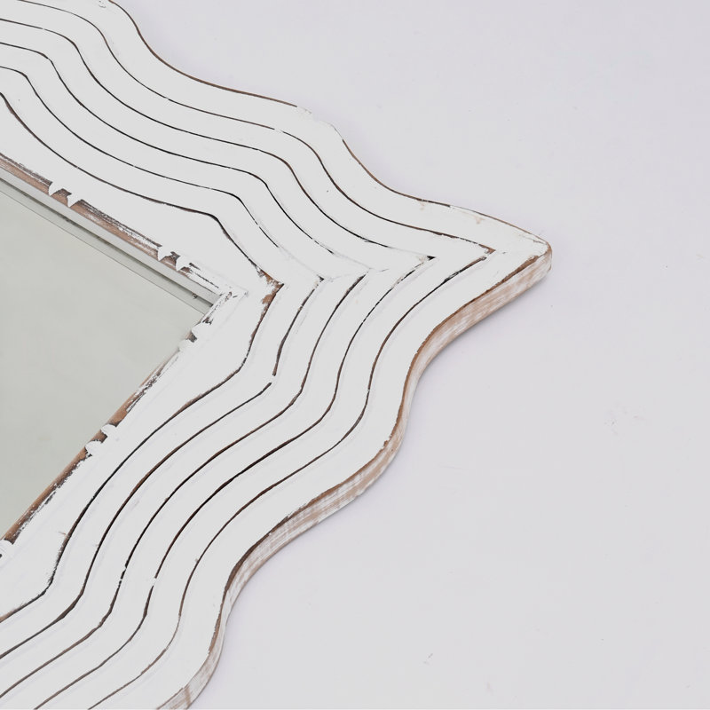 Miroir rectangulaire rustique en bois massif sculpté à la main de forme ondulée - 36 po x 72 po