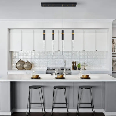4-Light Modern LED Pendant Light Fixture - Black With Clear Bubble Crystal Drops