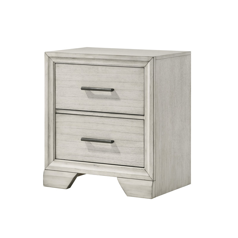 Table de chevet contemporaine en bois massif 2 pour la chambre à coucher - Décoration à deux tiroirs