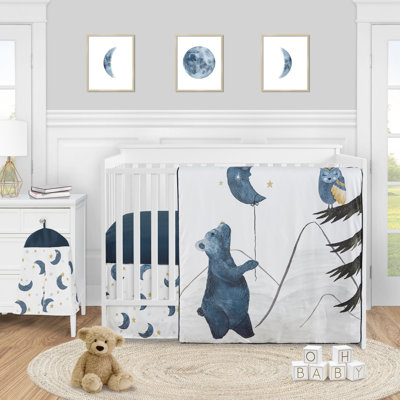 Bear and Moon Star 4 Piece Crib Bedding Set