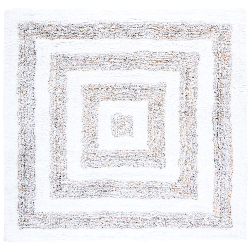 Kipp Shag 103 Handwoven Pet Geometric Indoor Use Only Rug in Ivory/Beige, Square 6'