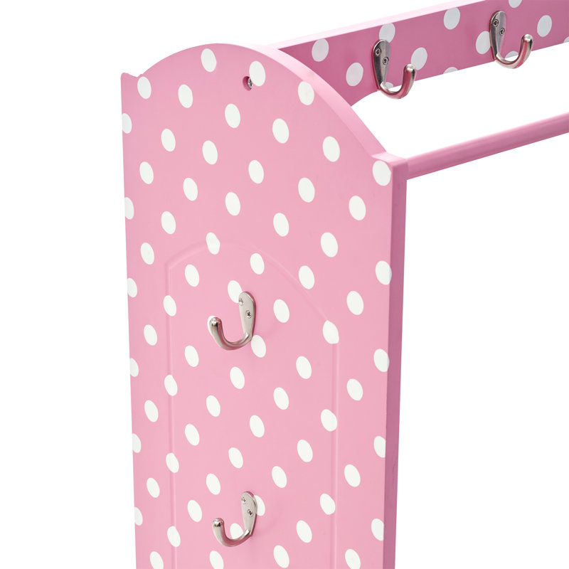 Fashion Polka Dot Prints Fantasy Fields Kids Wooden Mirrored Open Armoire with Two Shelves
