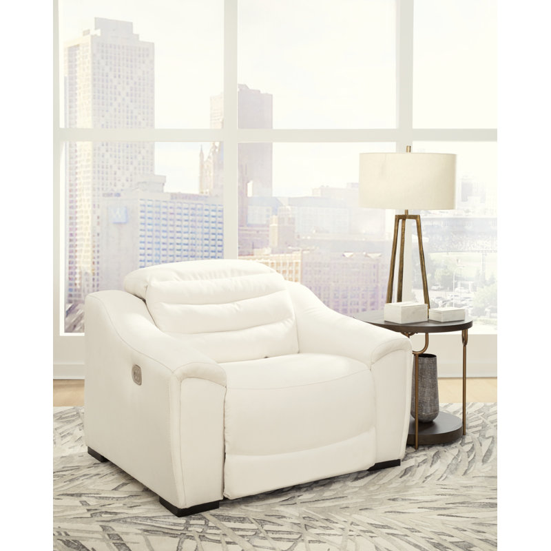 White Faux Leather Contemporary Recliner with Adjustable Headrest