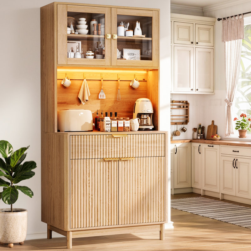 Armoire de rangement avec buffet en métal 31,5 "avec crochets en métal et tablettes réglables, L 31,5 po, Brun