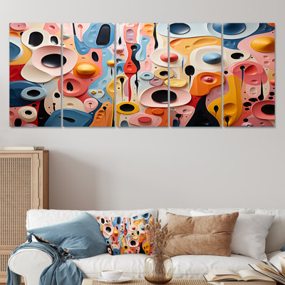 Art abstrait coloré coloré avec tourbillons II - formes abstraites modernes, art mural 5 pièces
