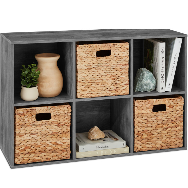 6-Cube Bookshelf, Display Storage System, Organizer W/ Removable Back Panels, (2 Shelves) 24"H x 11.5"W x 11.5"D, Dark Gray