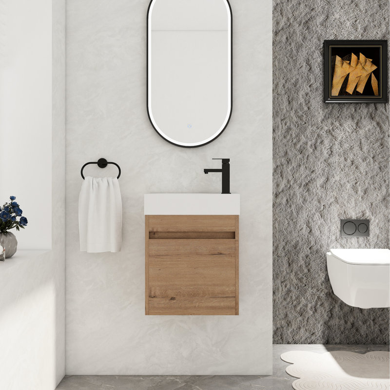 18'' Bathroom Vanity With Resin Basin & Soft-Close Door, Modern Distinction, Ample Storage, Imitative Oak 18'', Sink, , Colour
