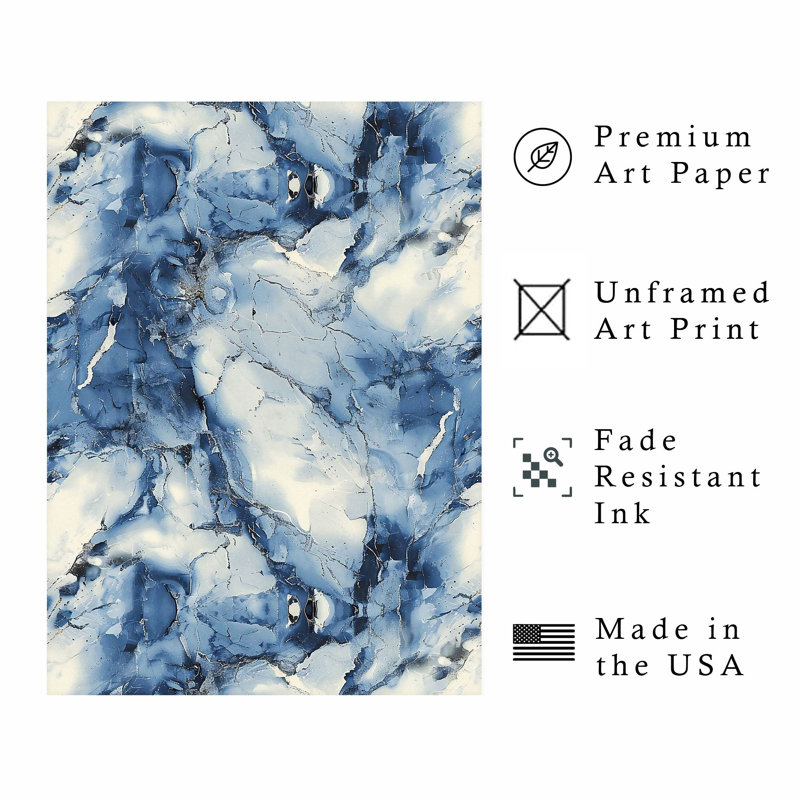 Motif abstrait de géodes de marbre bleu abstrait, impression d'art moderne sans cadre, H 7 po x l 5 po