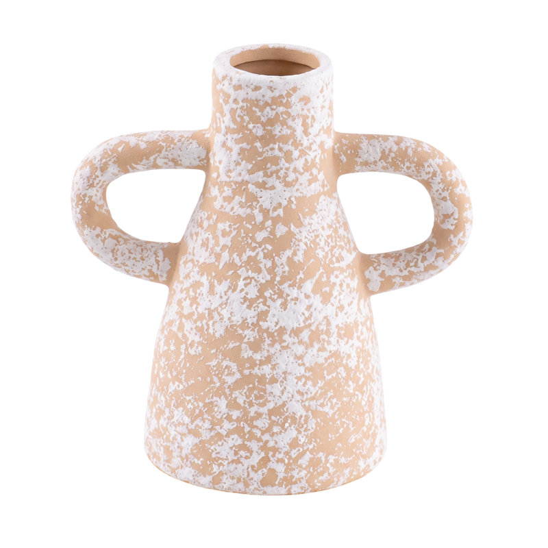 Vase pichet en céramique Nadia de 15 cm, à deux anses, style rustique terracotta, idéal pour décorer une entrée, une console ou une étagère.