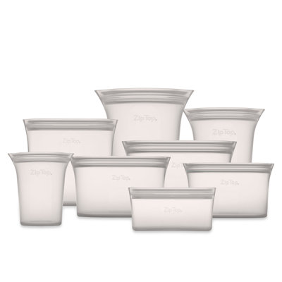 Zip Top Reusable Food Storage Bags | Full Set of 8 [Gray]  | Microwave, Dishwasher and Freezer Safe