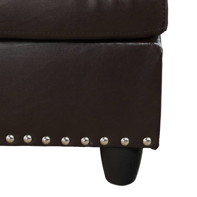 Naranja 2 - Piece 97" Vegan Leather Sectional With Drop down Table and Cupholders, Right Hand Facing, Brown Faux Leather