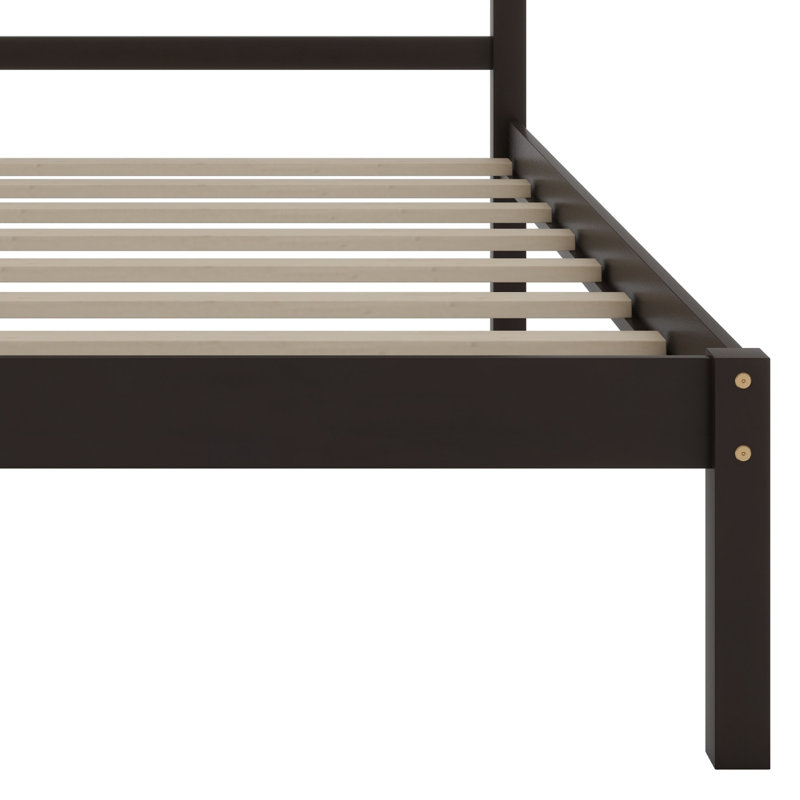 Structure de lit plateforme avec tête de lit, support en lattes de bois, Espresso