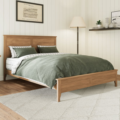 Structure de lit plateforme moderne en bois massif avec lattes robustes, style Mid-Century, sans sommier tapissier requis