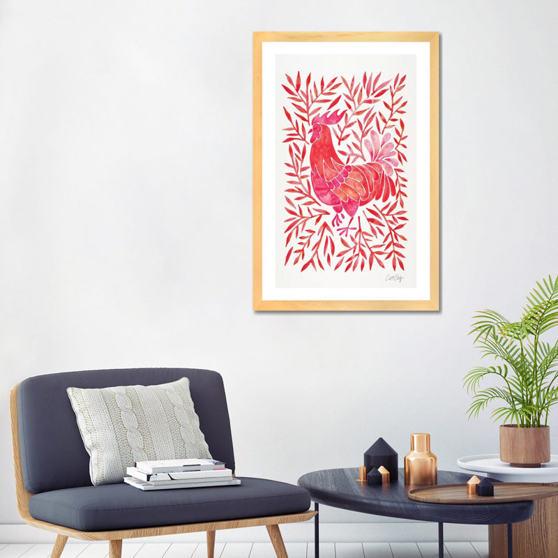 Coq par Coquillette - reproduction d'art, Toile avec cadre en bois beige, Blanc, H 32 po x l 24 po x P 1 po
